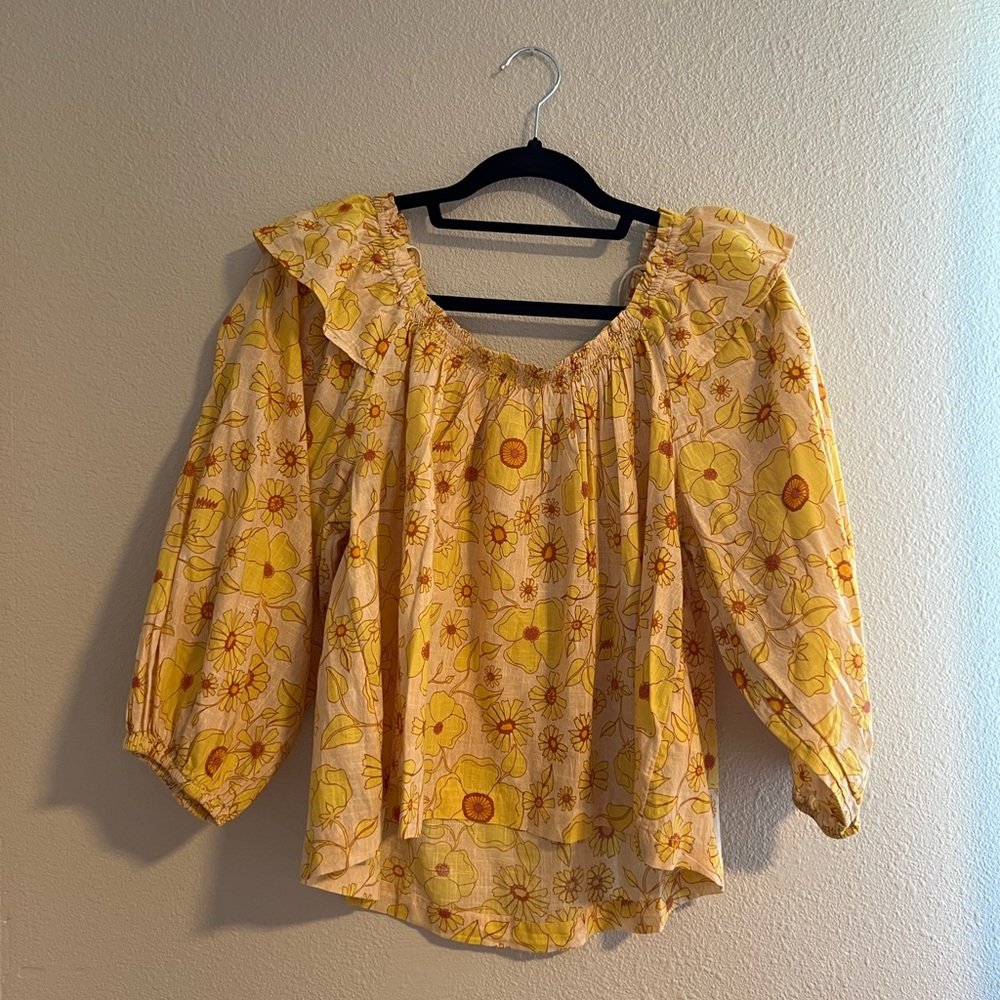 Free People Yellow Floral Blouse
